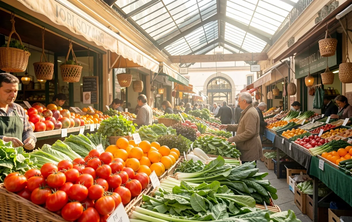 Mercado tradicional de ingredientes frescos